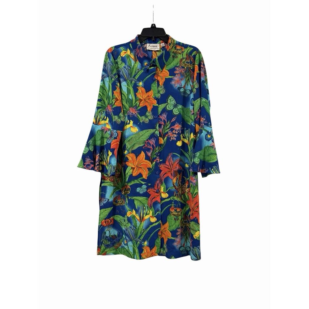Linea By Louis Dell’Olio Floral Tropical Button Down Duster / Blouse Women’s L